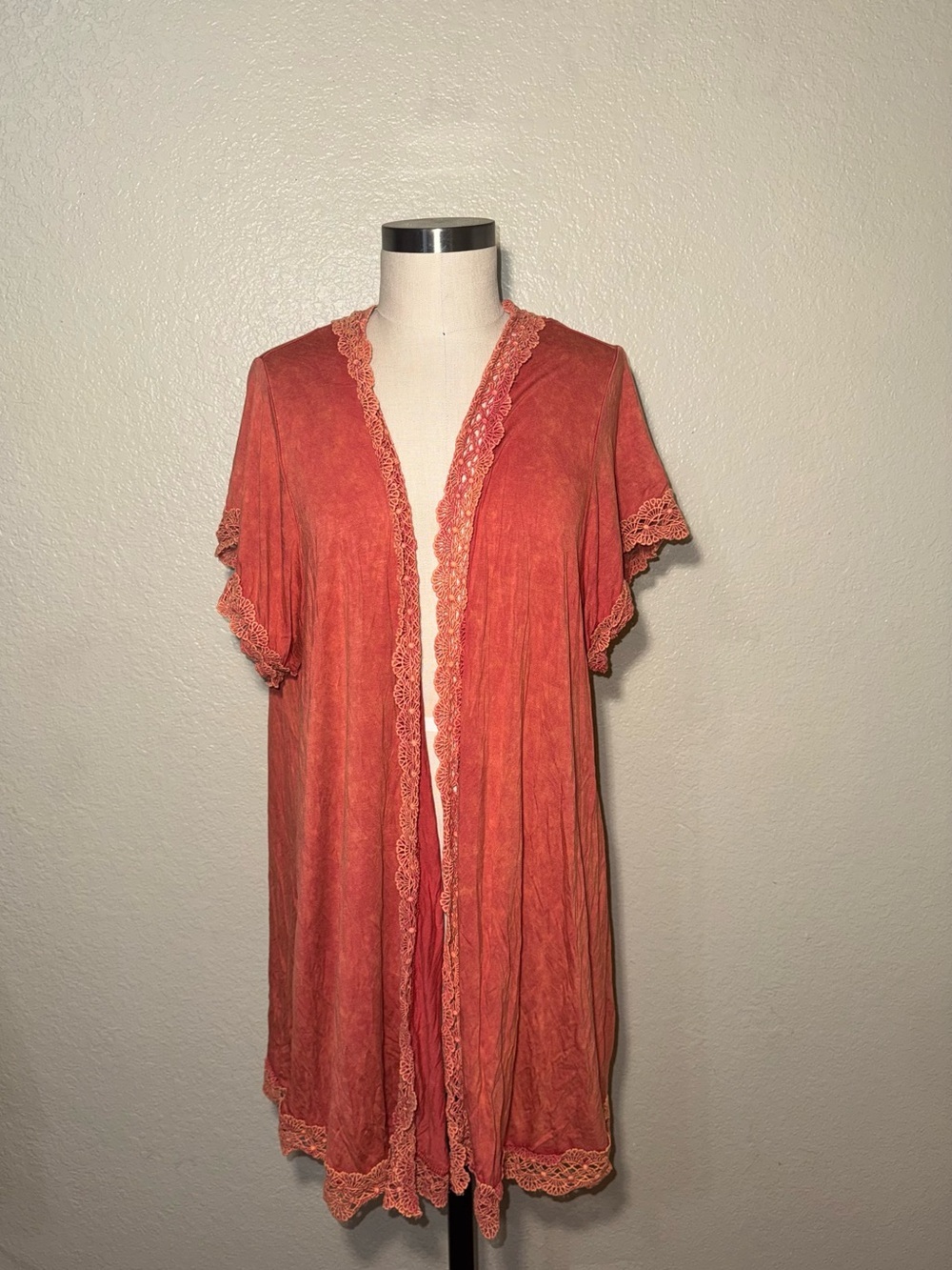 Easel Boho Cottagecore Lace Trim Duster Cardigan Kimono Medium